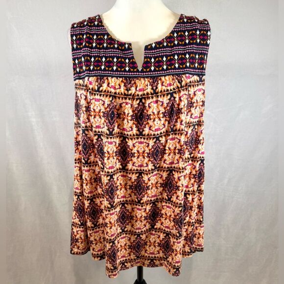 Kim Rogers cotton blend orange blue and pink embroidered boho print top size 1X - Picture 1 of 7